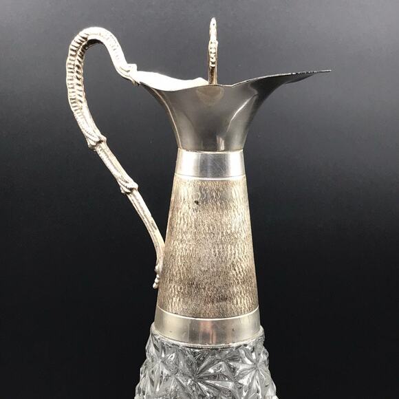 Vintage NORLEANS Wine Claret Decanter Silver Plate Cut Glass Made in Italy - Picture 2 of 13